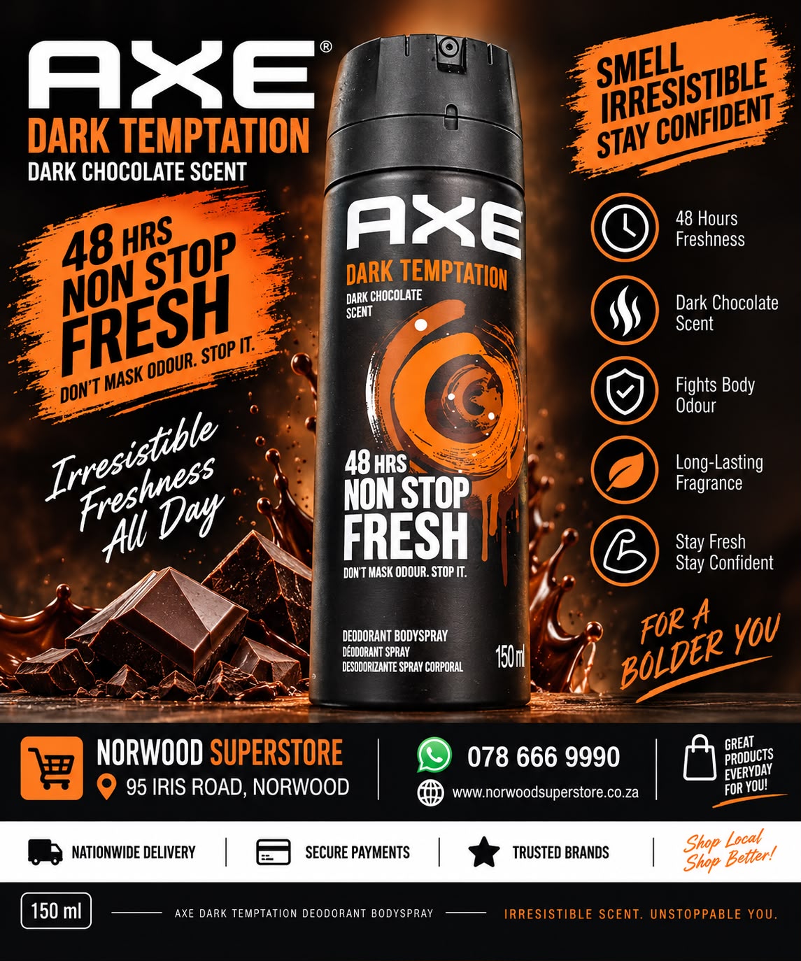 AXE DARK CHOCLATE DEODORANT BODYSPRAY 150ML