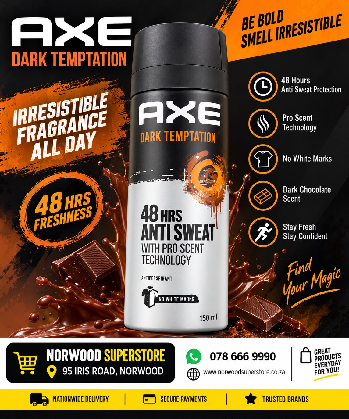 AXE DARK TEMPTATION DEODORANT BODY SPRAY 150ML